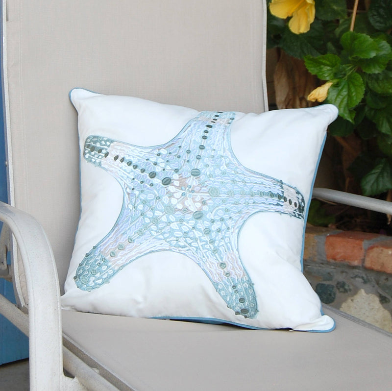 Sea Glass Embroidered Starfish Indoor/Outdoor Pillow