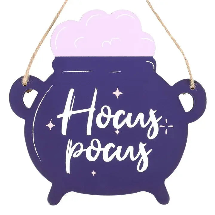 Hocus Pocus Cauldron Shaped Halloween Hanging Sign