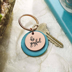 Be Joyful Rose Gold Key Ring with Teal Disc - KeychainChristian Art Gifts