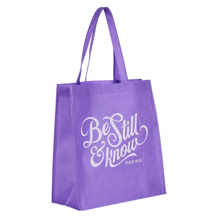 Be Still Lavender Shopping Tote Bag - Psalm 46:10 - Purses & BagsChristian Art Gifts