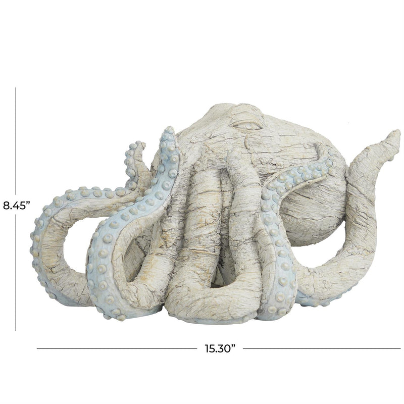 Beige Polystone Octopus Textured Decorative Sculpture with Light Blue Tentacles - Sculptures & StatuesUmainc