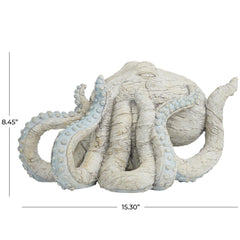 Beige Polystone Octopus Textured Decorative Sculpture with Light Blue Tentacles - Sculptures & StatuesUmainc