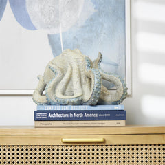 Beige Polystone Octopus Textured Decorative Sculpture with Light Blue Tentacles - Sculptures & StatuesUmainc