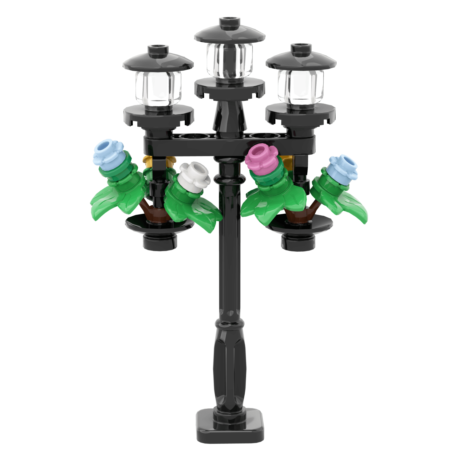 Black City Lamppost with Two Hanging Flower Baskets - Build Kit - Made Using LEGO® Parts