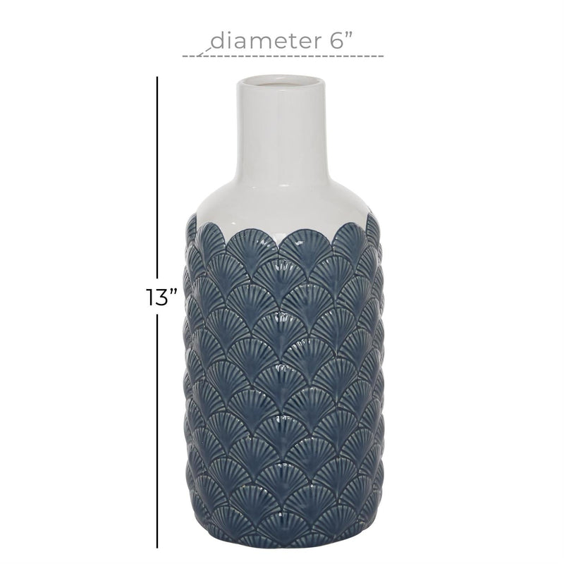 Blue Ceramic Decorative Vase with Shell Designs - VasesUmainc