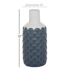 Blue Ceramic Decorative Vase with Shell Designs - VasesUmainc