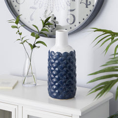 Blue Ceramic Decorative Vase with Shell Designs - VasesUmainc