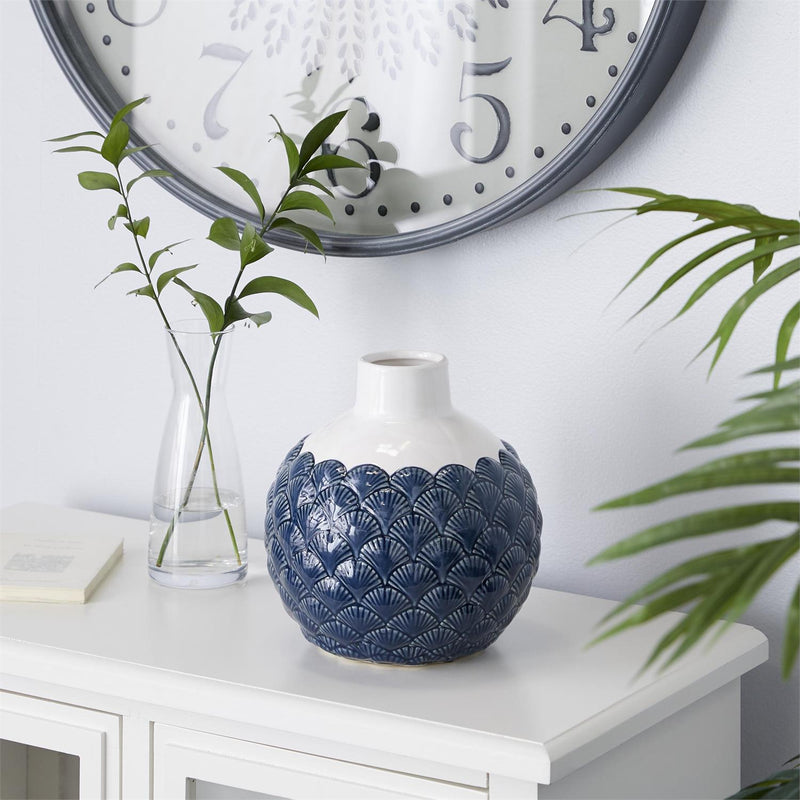 Blue Ceramic Decorative Vase with Shell Designs - VasesUmainc