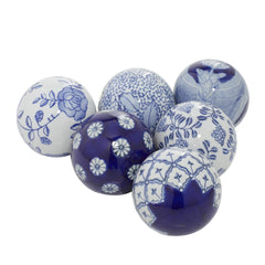 Blue Ceramic Floral Handmade Glossy Decorative Orbs & Vase Filler - Decorative BallUmainc