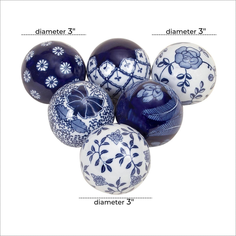 Blue Ceramic Floral Handmade Glossy Decorative Orbs & Vase Filler - Decorative BallUmainc