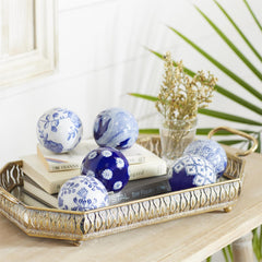 Blue Ceramic Floral Handmade Glossy Decorative Orbs & Vase Filler - Decorative BallUmainc