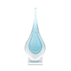 Blue Glass Abstract Teardrop Decorative Sculpture with Clear Bubble Droplets - Umainc