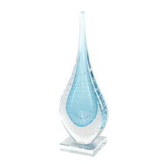 Blue Glass Abstract Teardrop Decorative Sculpture with Clear Bubble Droplets - Umainc