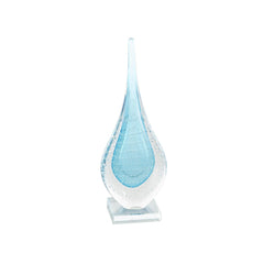 Blue Glass Abstract Teardrop Decorative Sculpture with Clear Bubble Droplets - Umainc