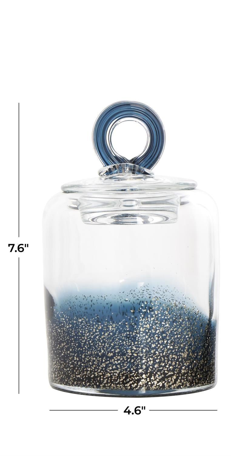 Blue Glass Decorative Jars with Gold Flake Details and Ring Lids - Decorative JarUmainc