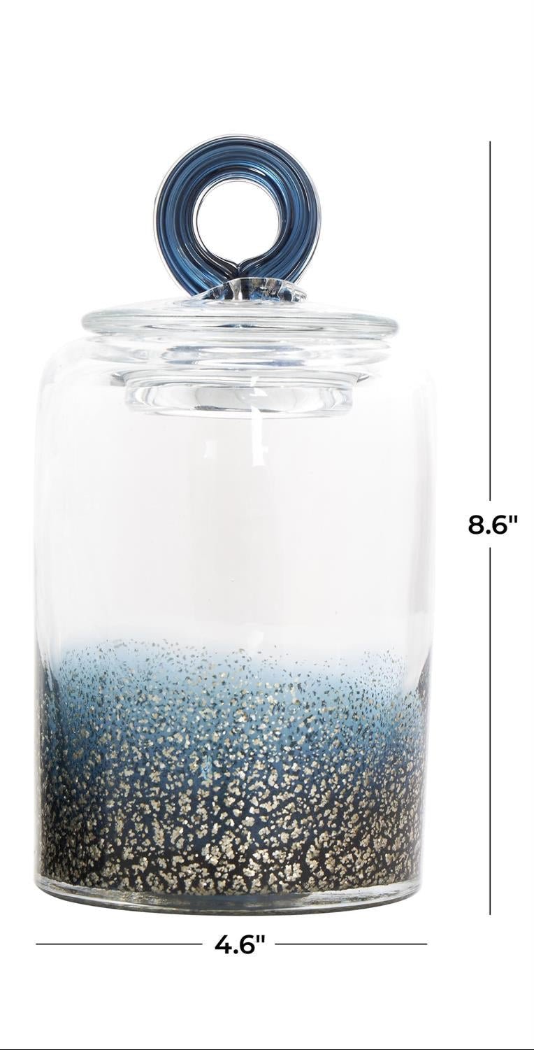 Blue Glass Decorative Jars with Gold Flake Details and Ring Lids - Decorative JarUmainc