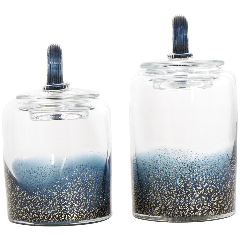 Blue Glass Decorative Jars with Gold Flake Details and Ring Lids - Decorative JarUmainc