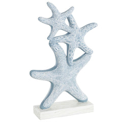 Blue Polystone Starfish Stacked Decorative Sculpture with Engraved Floral and Scroll Patterns - Sculptures & StatuesUmainc