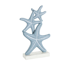 Blue Polystone Starfish Stacked Decorative Sculpture with Engraved Floral and Scroll Patterns - Sculptures & StatuesUmainc