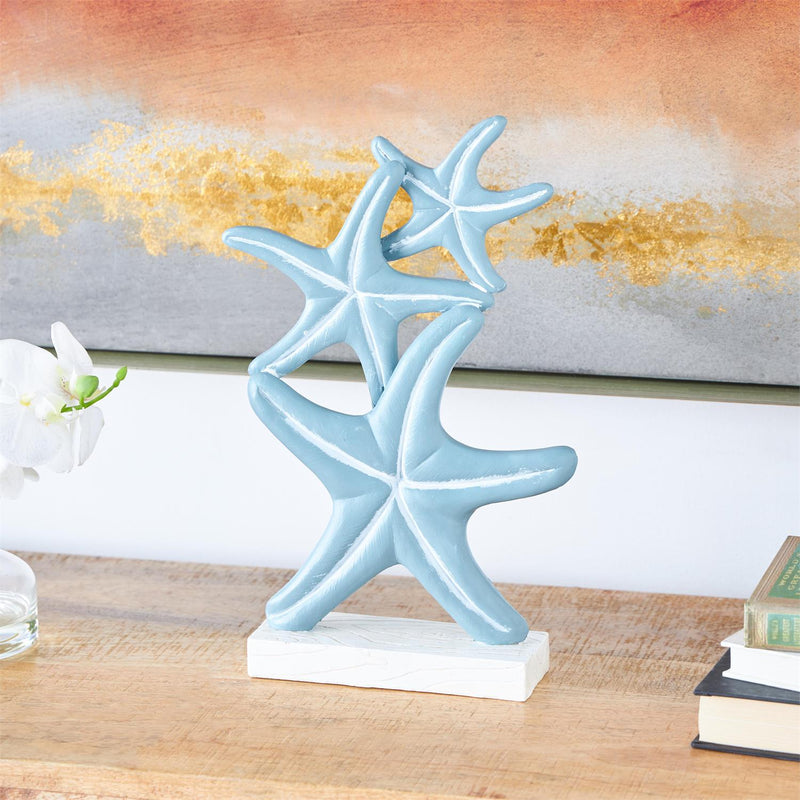 Blue Polystone Starfish Stacked Decorative Sculpture with Engraved Floral and Scroll Patterns - Sculptures & StatuesUmainc