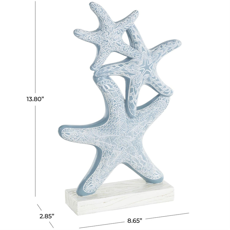 Blue Polystone Starfish Stacked Decorative Sculpture with Engraved Floral and Scroll Patterns - Sculptures & StatuesUmainc