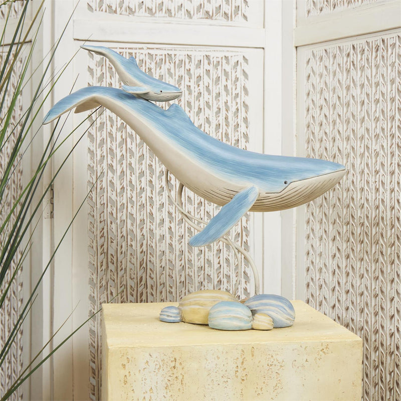 Blue Polystone Whale Mother & Baby Sculpture - Sculptures & StatuesUmainc