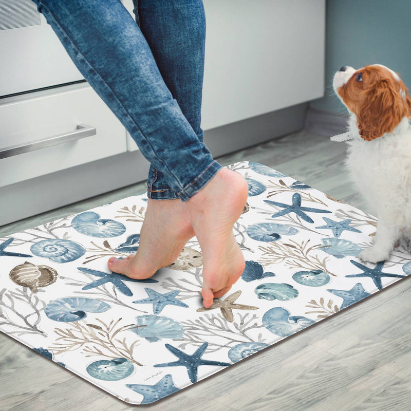 Blue Shells Decorative Kitchen Floor Mat – 30" x 20" Comfort Mat - CounterArt/Highland Home/Thirstystone/CoasterStone