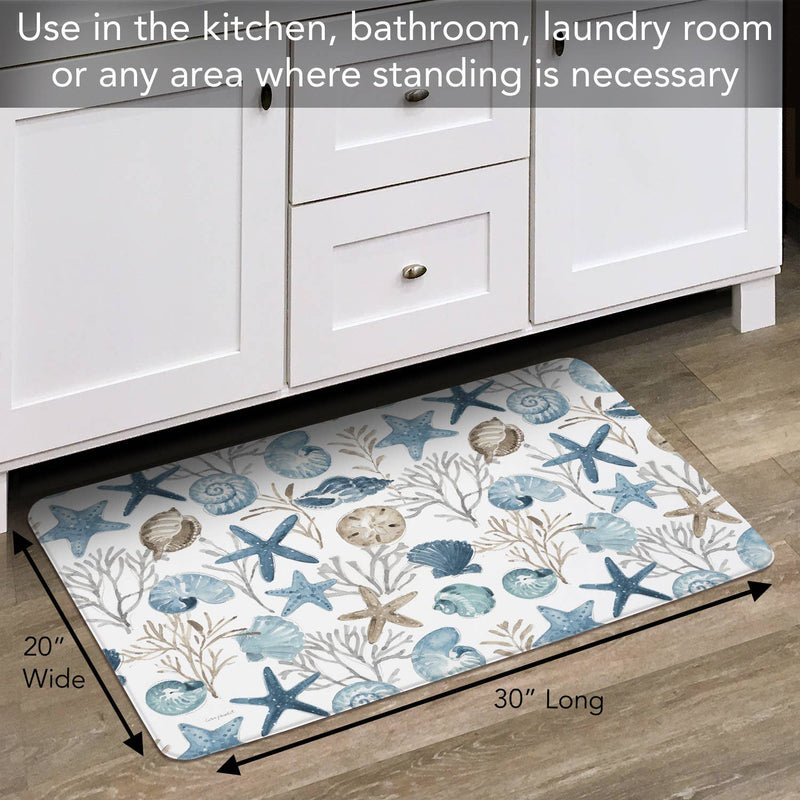 Blue Shells Decorative Kitchen Floor Mat – 30" x 20" Comfort Mat - CounterArt/Highland Home/Thirstystone/CoasterStone