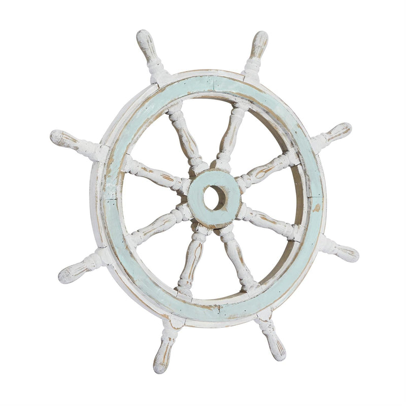 Blue Wood Distressed Ship Wheel Wall Decor - Wall DecorUmainc