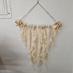 Boho Vintage Lace Driftwood Wall Decor With Shell Accents - Accent DecorLoving Coastal Living