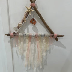 Boho Vintage Lace Driftwood Wall Decor With Shell Accents - Accent DecorLoving Coastal Living