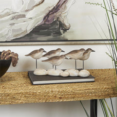 Brown Polystone Bird Decorative Sculpture with Cream Rock - Inspired Base - SculptureUmainc