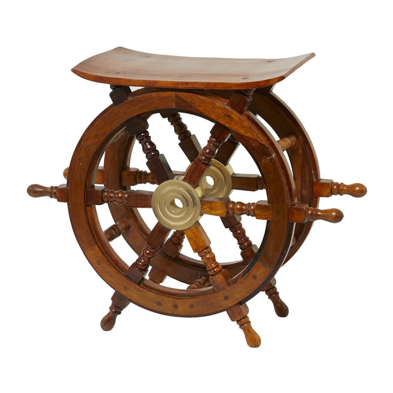 Brown Wood Side End Accent Table with Ship Wheel Sides - Accent TableUmainc