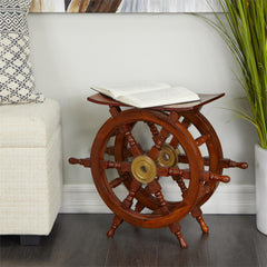 Brown Wood Side End Accent Table with Ship Wheel Sides - Accent TableUmainc