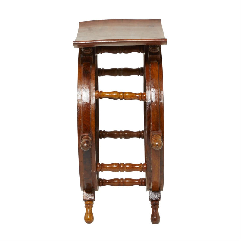 Brown Wood Side End Accent Table with Ship Wheel Sides - Accent TableUmainc