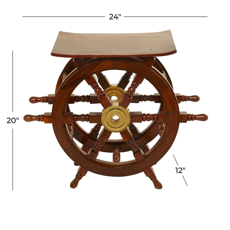 Brown Wood Side End Accent Table with Ship Wheel Sides - Accent TableUmainc