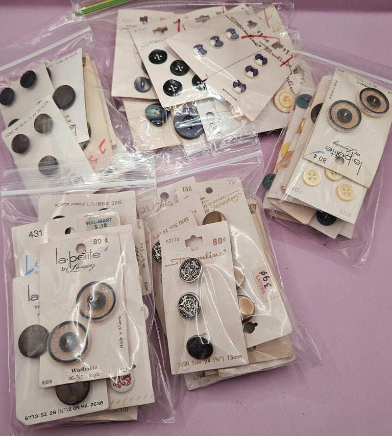 Bulk Lot of Vintage Buttons – 9 Cards per Bag (Random Assortment) - funLoving Coastal Living