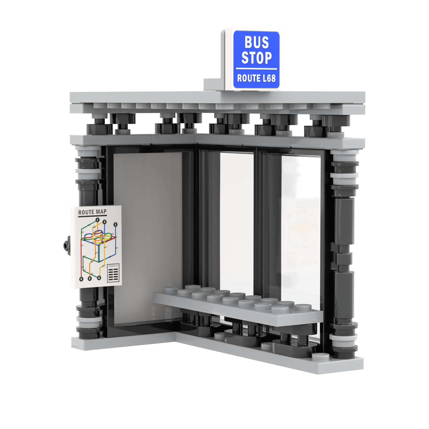 Bus Stop - Minifig Scale - Custom Printed - Made Using LEGO® Parts