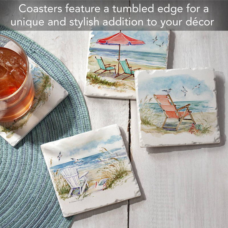"Coastal Moments" 4 Pack Assorted Image Coaster Set