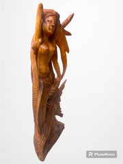 Carved Mermaid Wood Sculpture - World Shells Imports