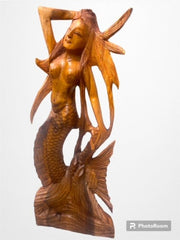 Carved Mermaid Wood Sculpture - World Shells Imports