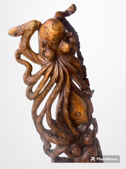 Carved Octopus wood sculpture - Home DecorWorld Shells Imports