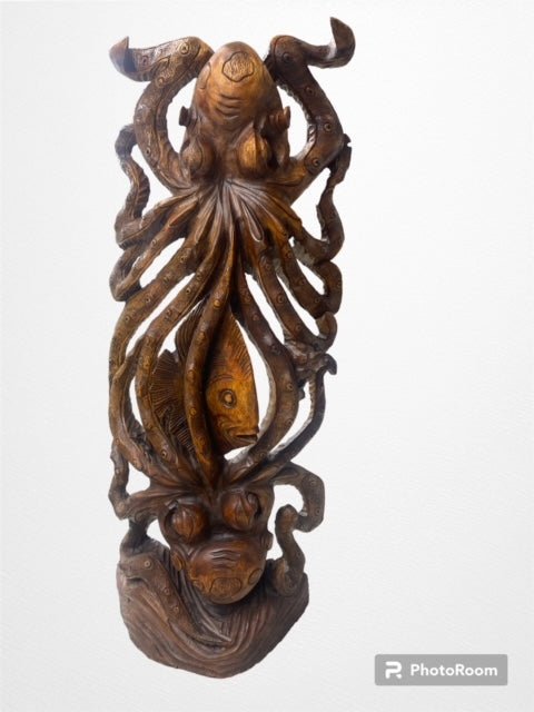 Carved Octopus wood sculpture - Home DecorWorld Shells Imports