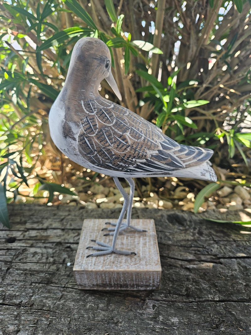 Carved Sandpiper Preening Wooden Decor – 10" x 7.5" - Sculptures & StatuesOh My!