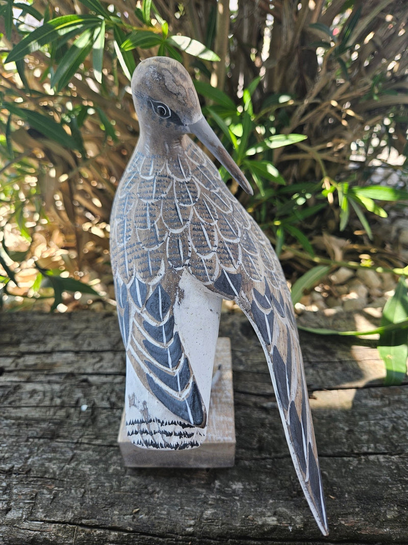 Carved Sandpiper Preening Wooden Decor – 10" x 7.5" - Sculptures & StatuesOh My!