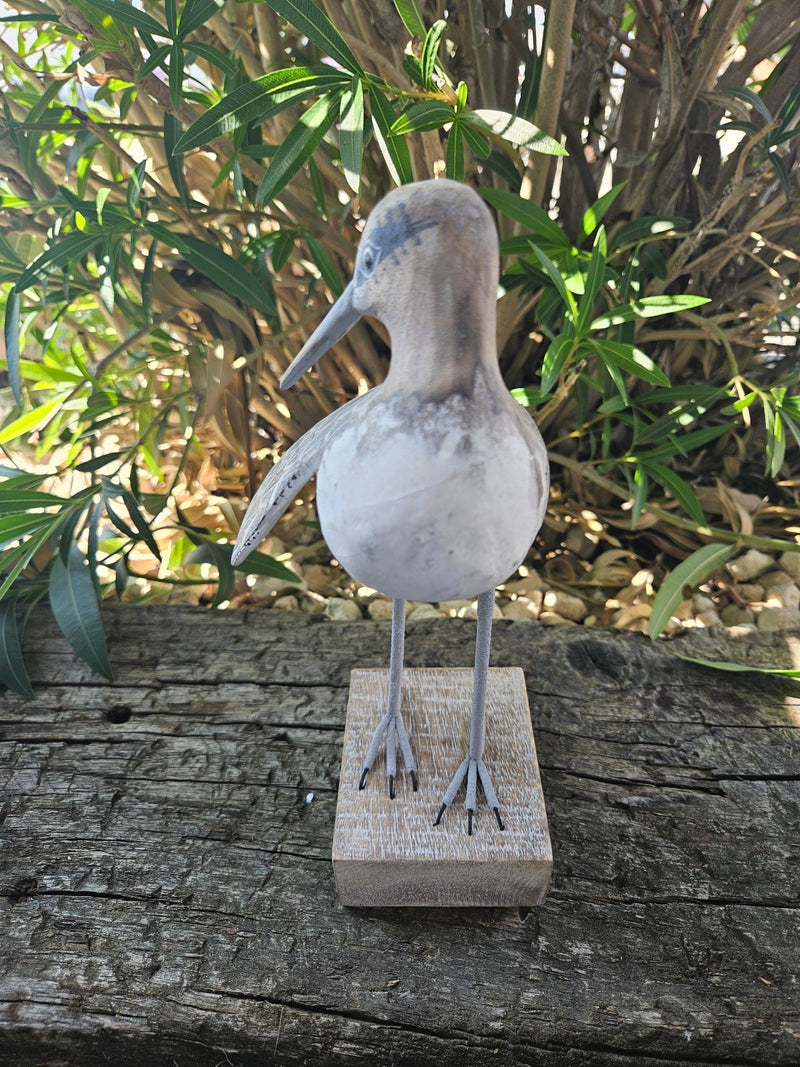 Carved Sandpiper Preening Wooden Decor – 10" x 7.5" - Sculptures & StatuesOh My!