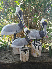 Carved Wooden Pelican Decor – 3 Sizes Available - Sculptures & StatuesOh My!