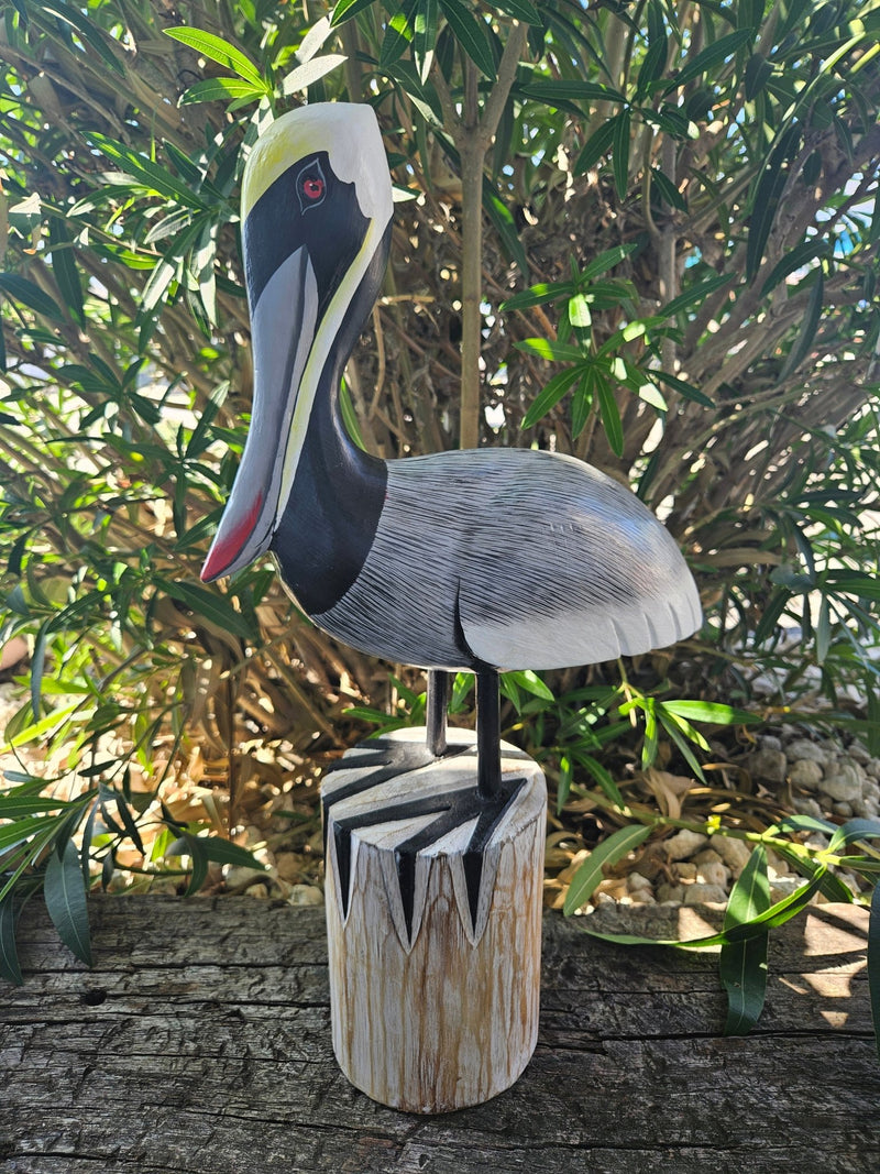 Carved Wooden Pelican Decor – 3 Sizes Available - Sculptures & StatuesOh My!