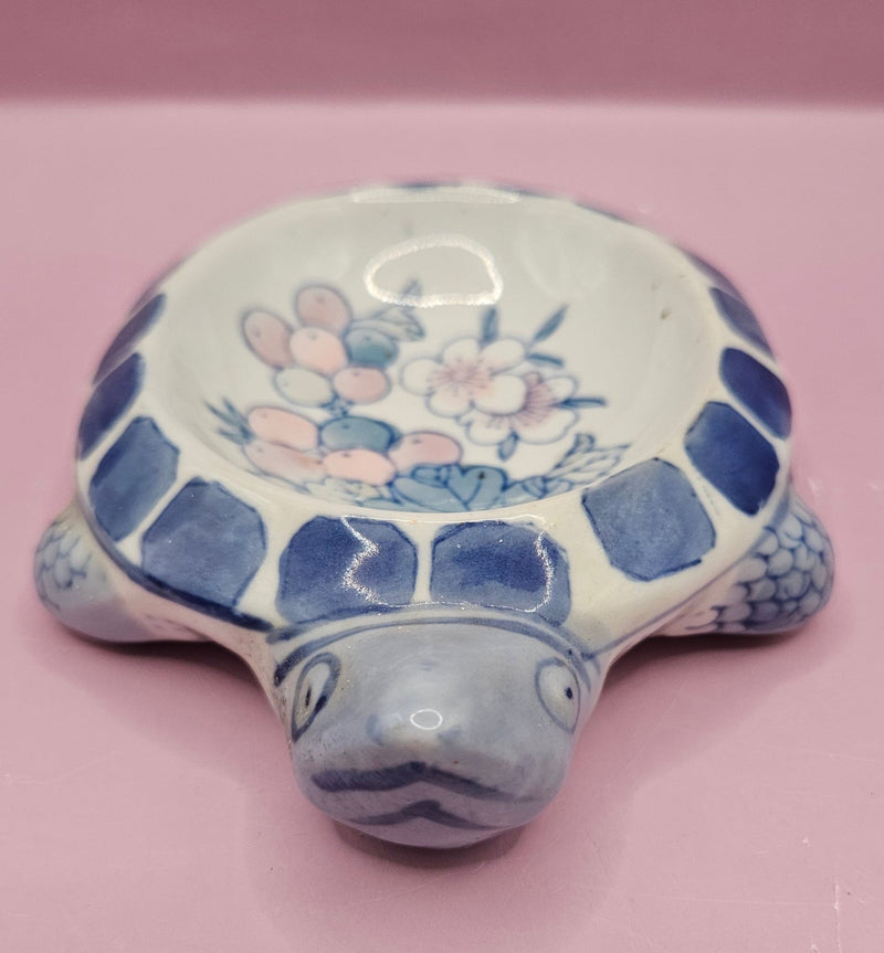 Ceramic Turtle Trinket Dish – Blue & White 6"x4.5" - Accent DecorLoving Coastal Living