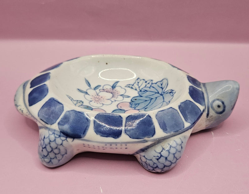 Ceramic Turtle Trinket Dish – Blue & White 6"x4.5" - Accent DecorLoving Coastal Living